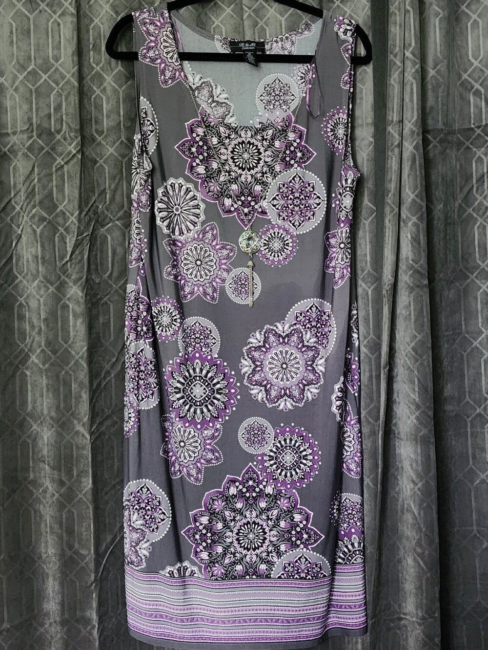 R & M Collection Sleeveless Gray & Purple Floral Printed Shift Dress